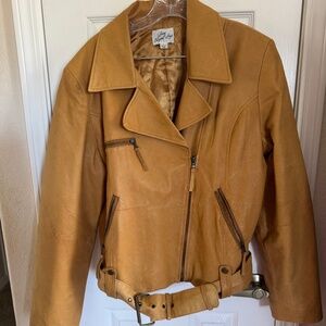 LEL Long Elegant Legs buckskin genuine leather jacket Sz L